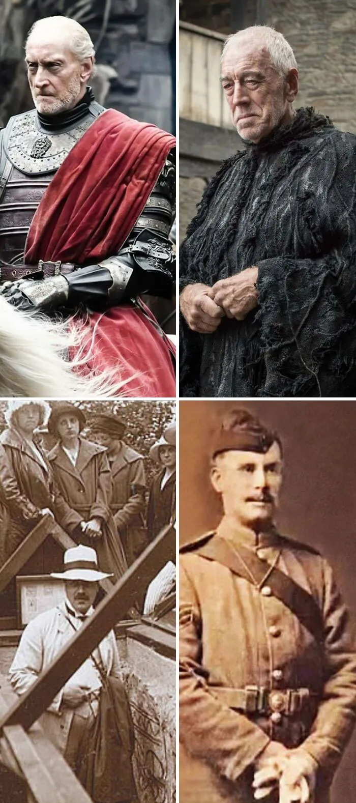 A four-panel collage showing historical figures and fictional characters, revealing intriguing timeline facts.