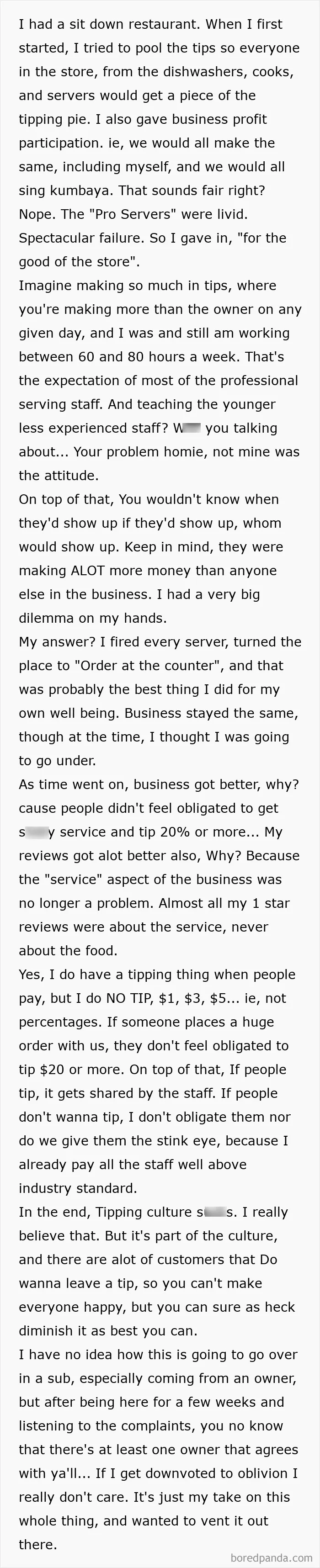 Restaurant Owner. My Take On Tipping