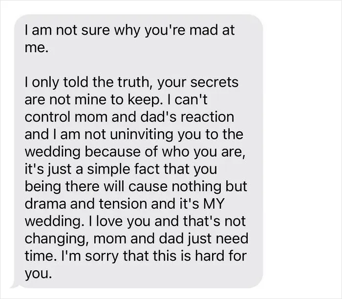 Sister Outed Me To My Parents And Than Uninvited Me To Her Wedding :)