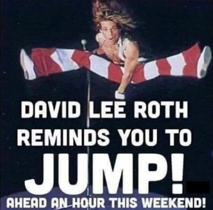 David Lee Roth in a high jump with the text 'JUMP!' for Gen X memes.