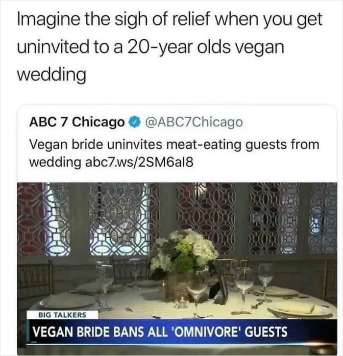 Vegan Bride Bans All Omnivore Guests From Wedding