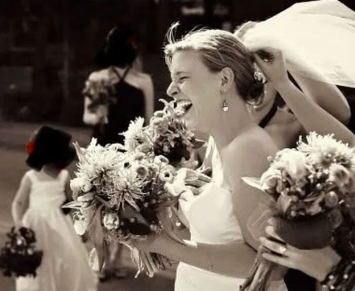 20 Seconds Before Walking Down The Aisle, Removing My Veil Because A Bird Had Just Pooed On Me