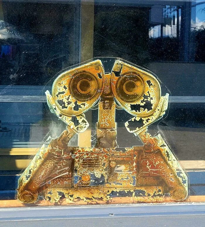 Original Sun Beaten 2008 Wall-E Sticker Still In Local Cinema Window