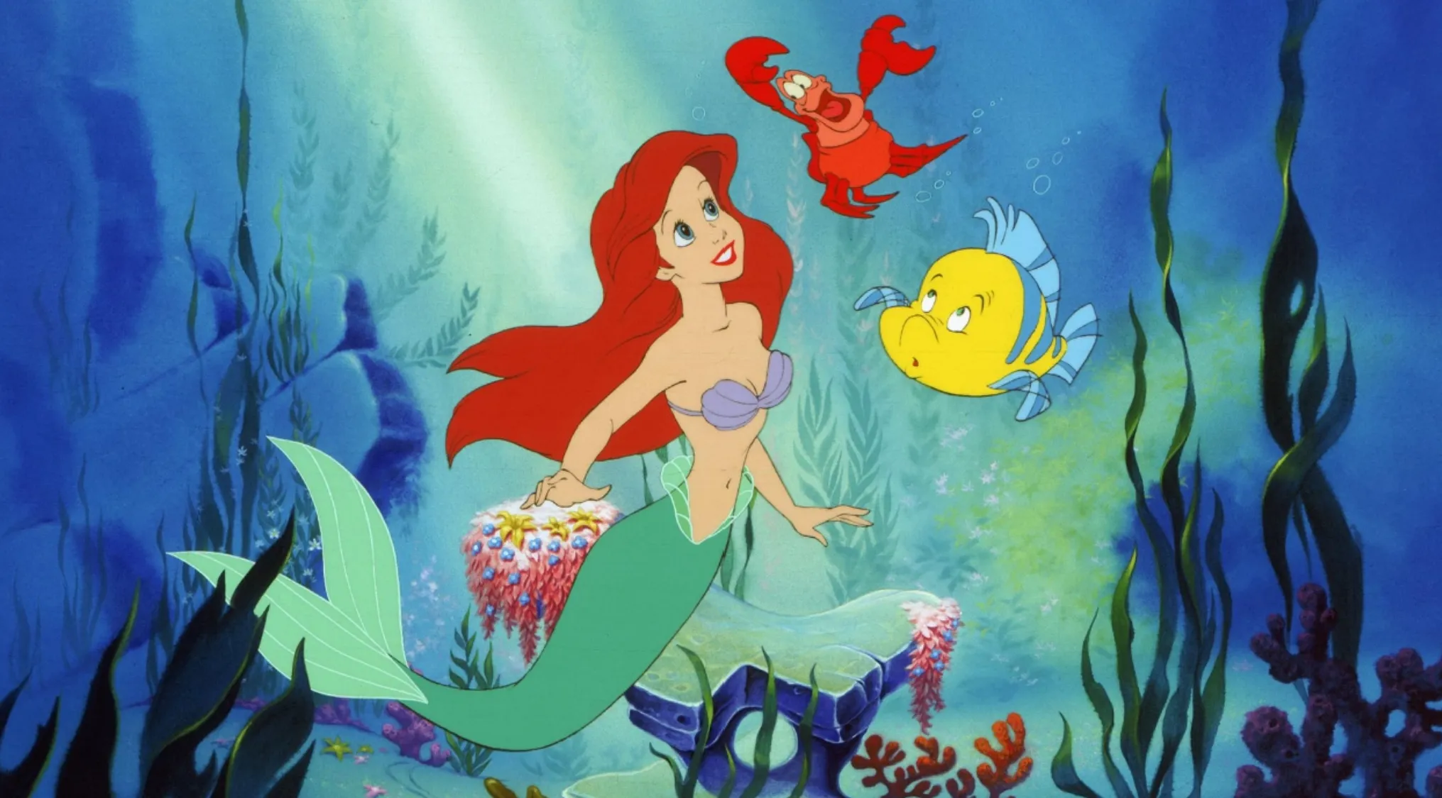 The Little Mermaid, Ariel, with Flounder and Sebastian, a popular general knowledge for kids topic.