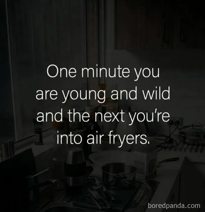 A text meme for Gen X: One minute you are young and wild and the next you're into air fryers.