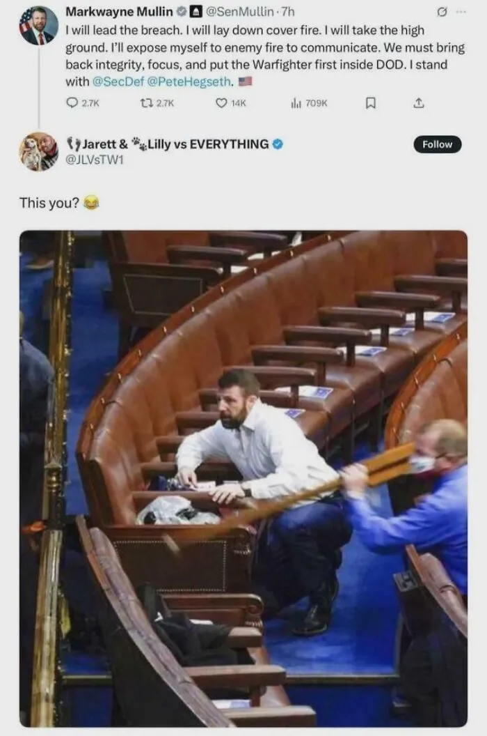 Big Strong Man Posting He'll Stand With Hegseth While Being A Coward During J6 Protest