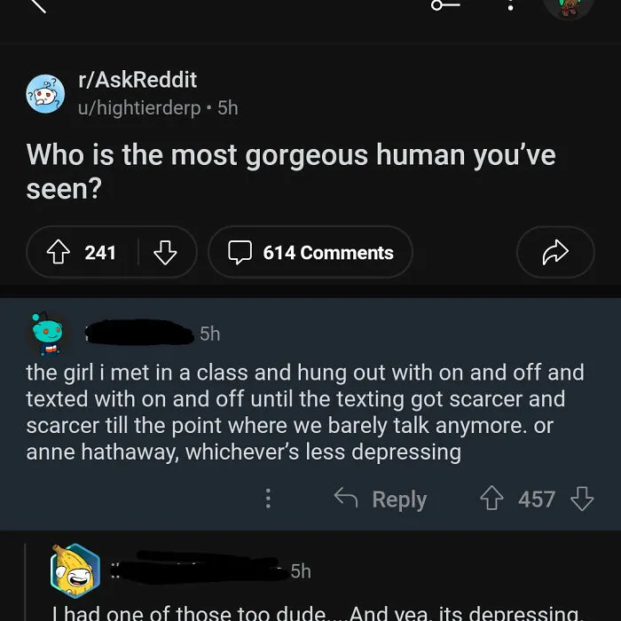 Reddit post asking for honest posts about the most gorgeous human seen, with a detailed reply.