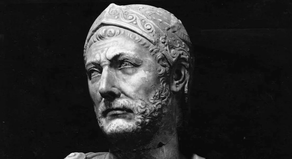 A bust of the famous general Hannibal, central to the conflict between Rome and Carthage, for a General Knowledge Test.