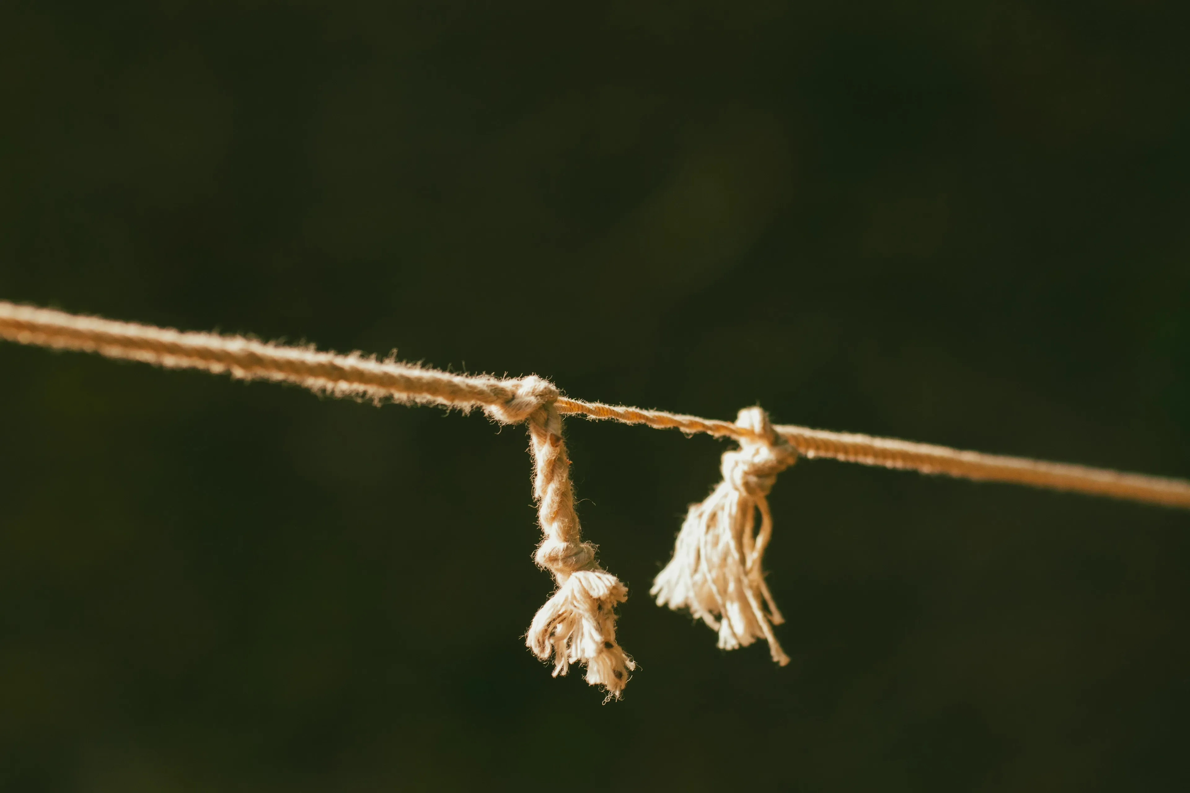 Two frayed knots on a rope, representing the actual weakness of a mythological trickster.