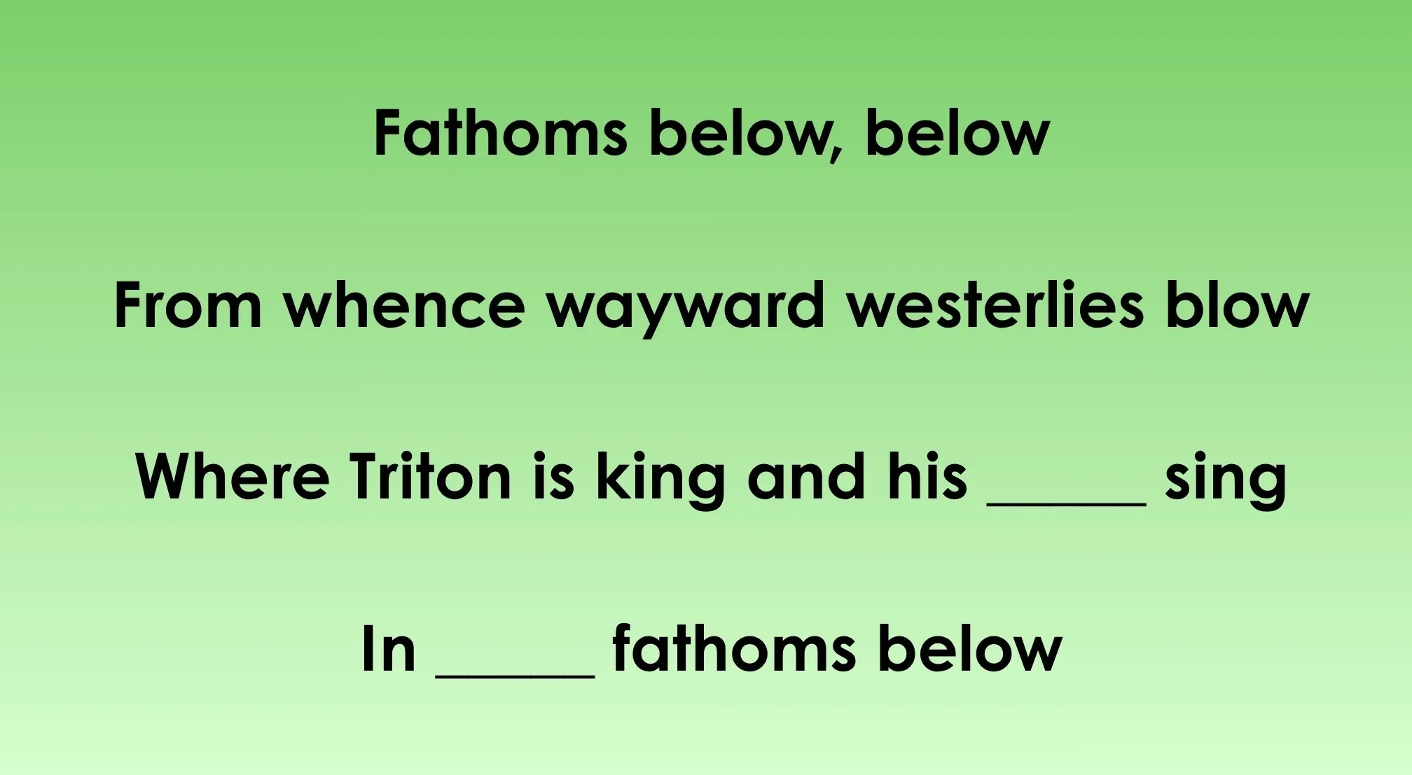 Guess the Disney song lyrics: missing words from Under the Sea displayed on a green background.