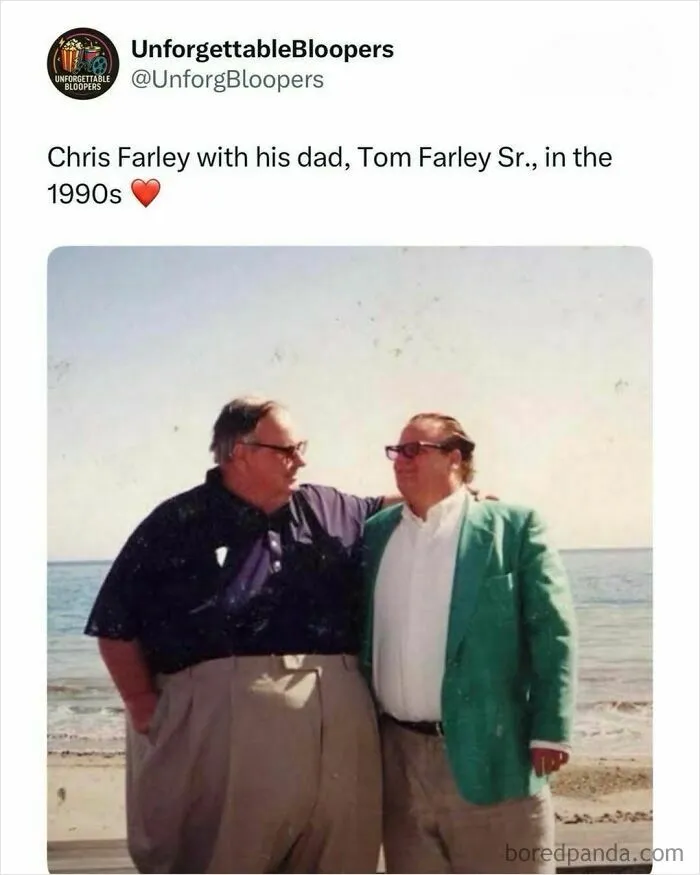 Chris Farley with his dad, Tom Farley Sr., in the 1990s, a post about TV, Movies, And Media.
