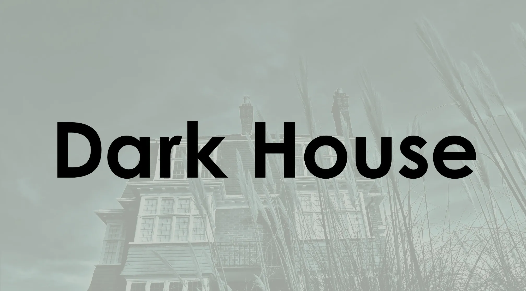 Black text Dark House over a muted image of a large, older house with tall grass in front. Guess The Book original title.