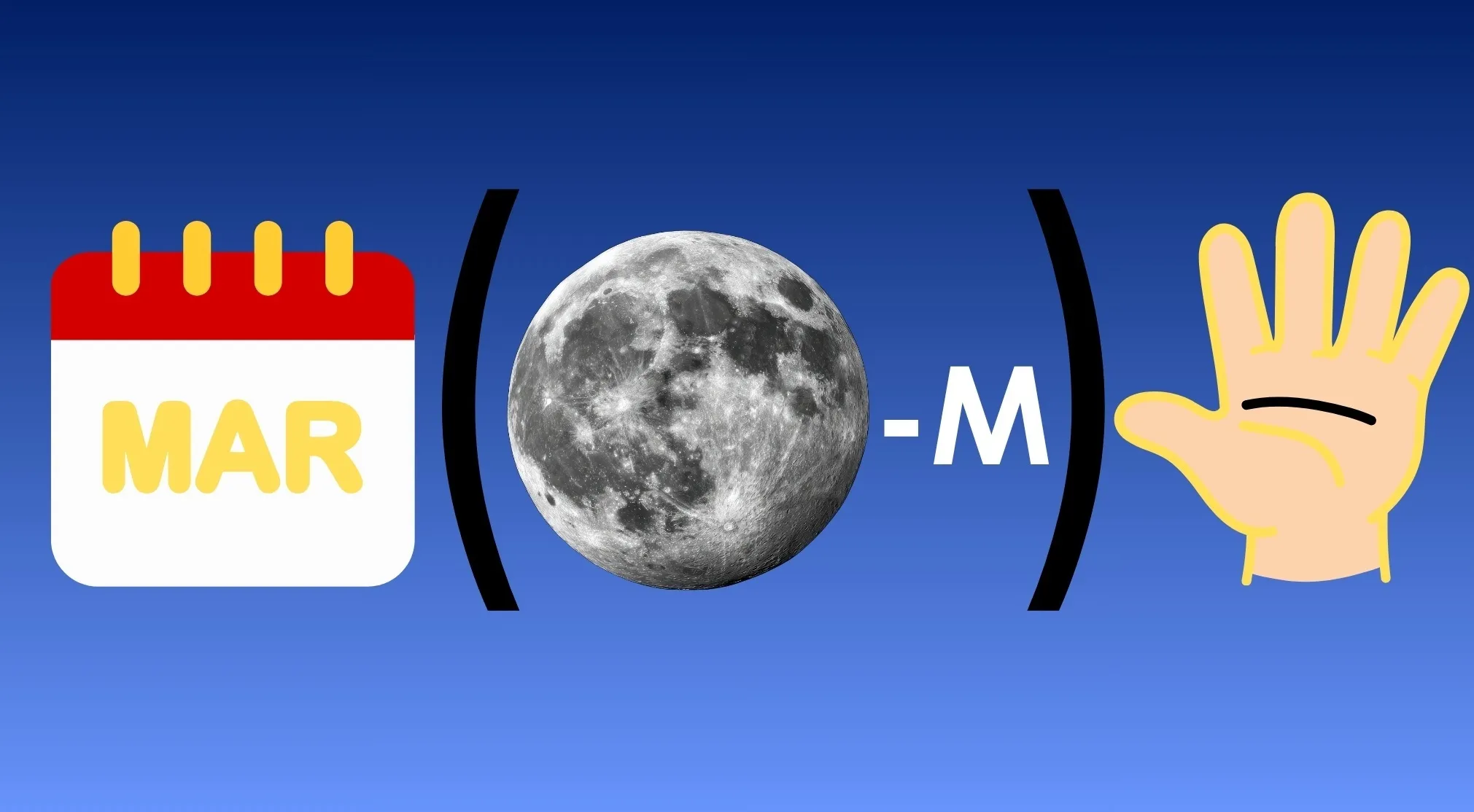 A pictogram puzzle: MAR calendar, a moon with (-M), and an open hand. Guess the famous band from pictograms.