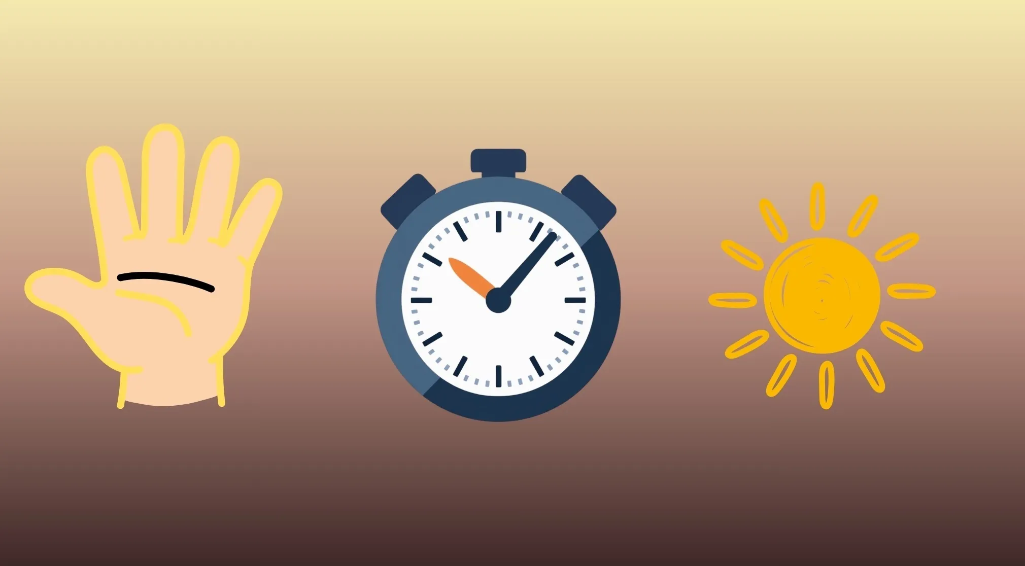 A pictogram riddle to guess the famous band. Features a hand, a stopwatch, and a sun icon.