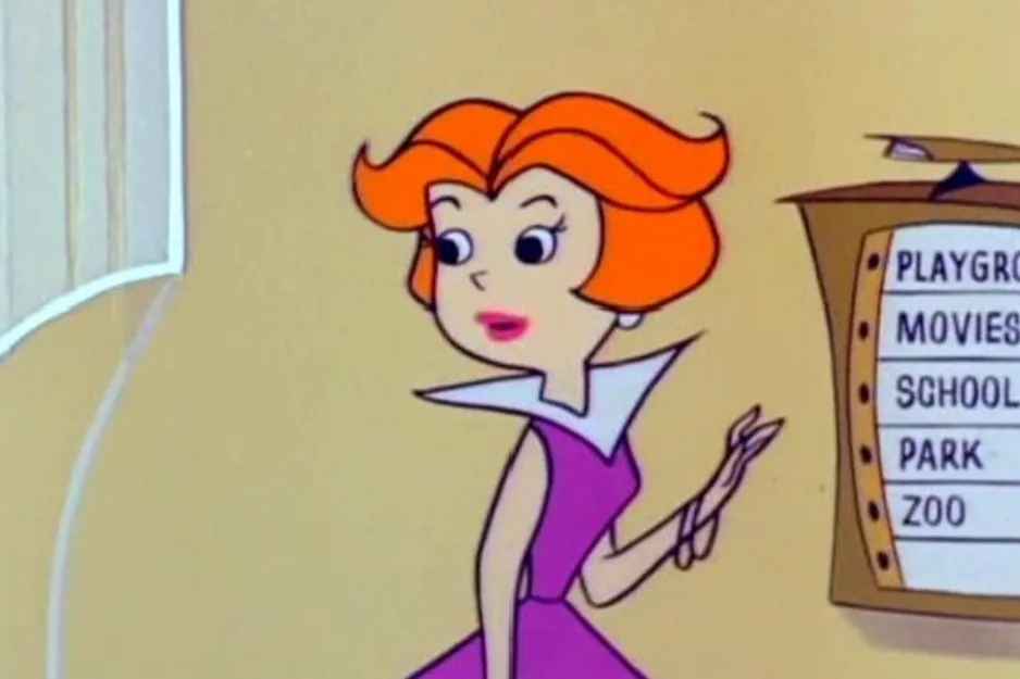Jane Jetson, a character not from The Yogi Bear Show, standing next to a list of activities.