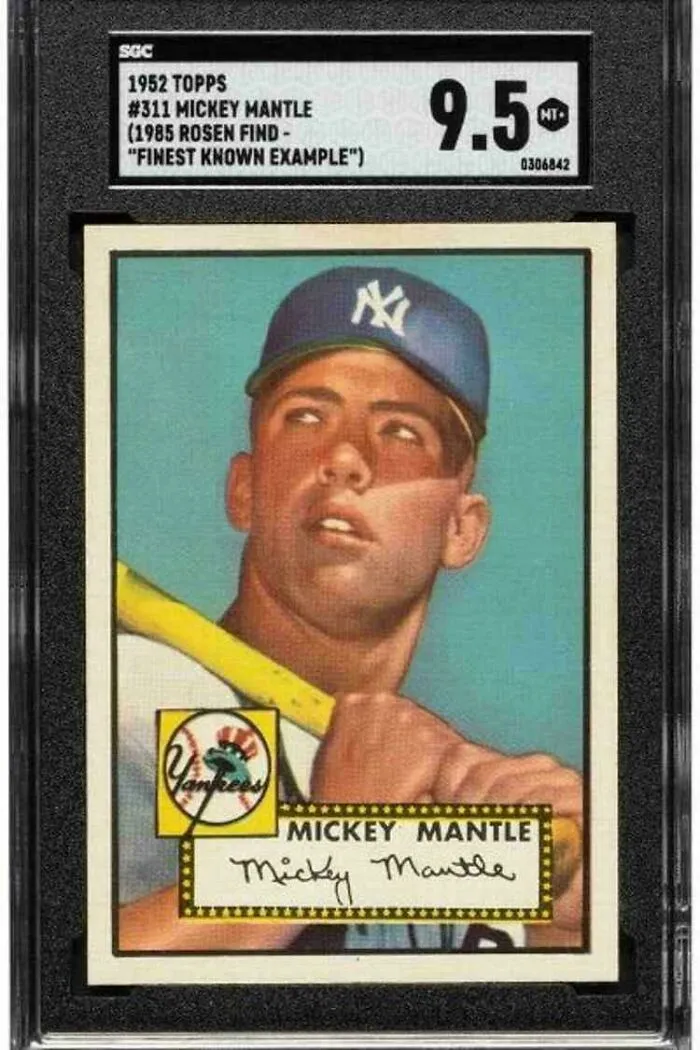 A graded 1952 Topps Mickey Mantle baseball card, 9.5 grade, a remarkable world record baseball card.