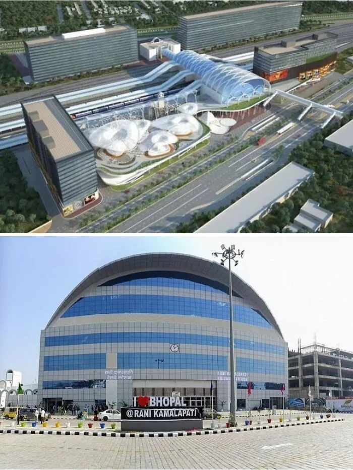 Architects vision versus reality for a contemporary railway station with a sweeping glass roof, compared to its more conventional constructed form.