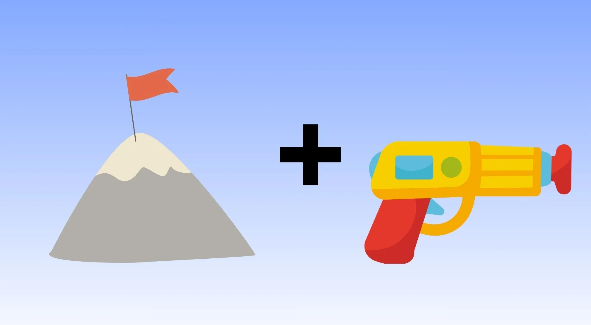 A movie rebus quiz with a picture clue of a mountain with a flag plus a colorful toy gun against a blue sky.