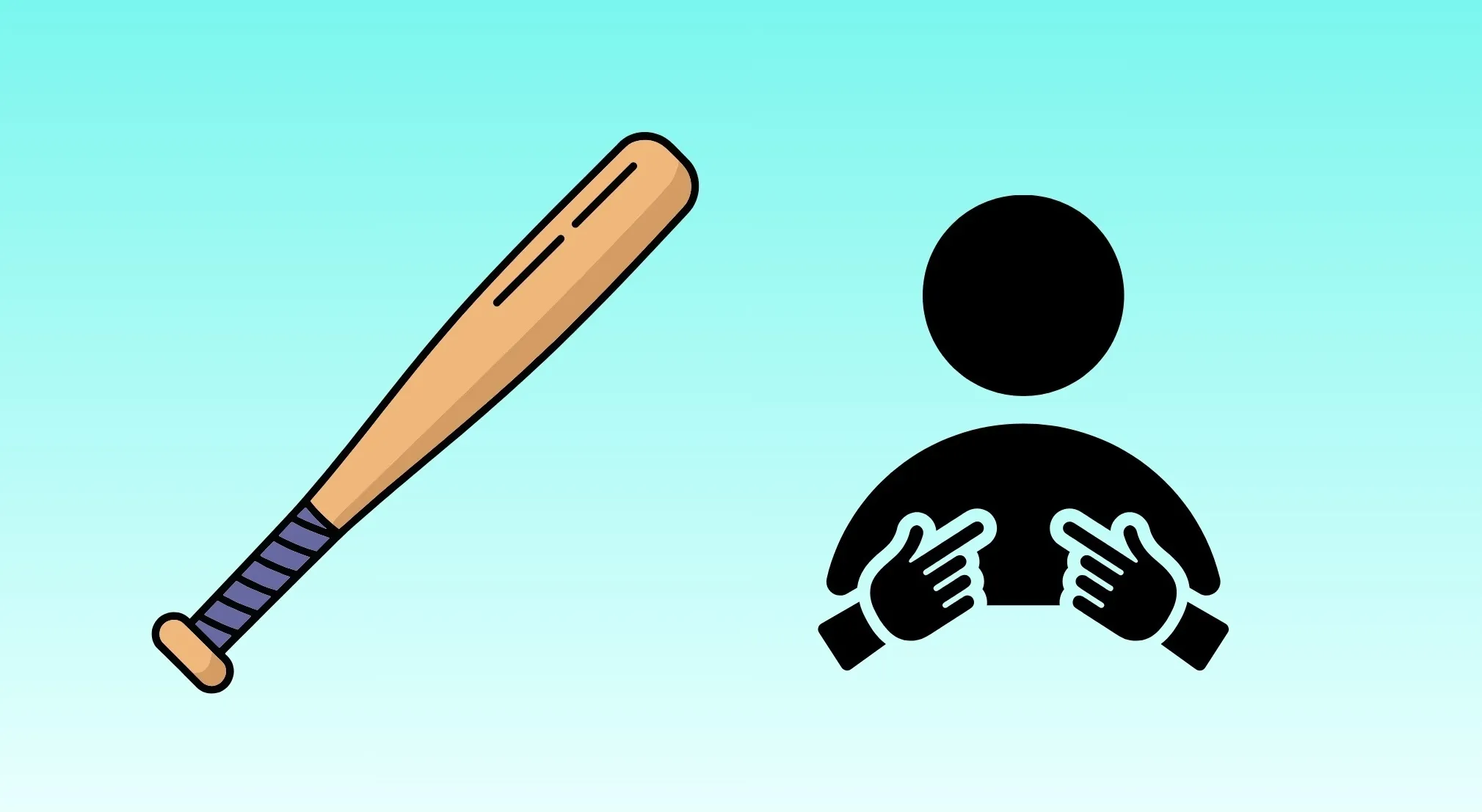 A cartoon baseball bat and a silhouette of a person pointing at themselves for a Movie Rebus Quiz.