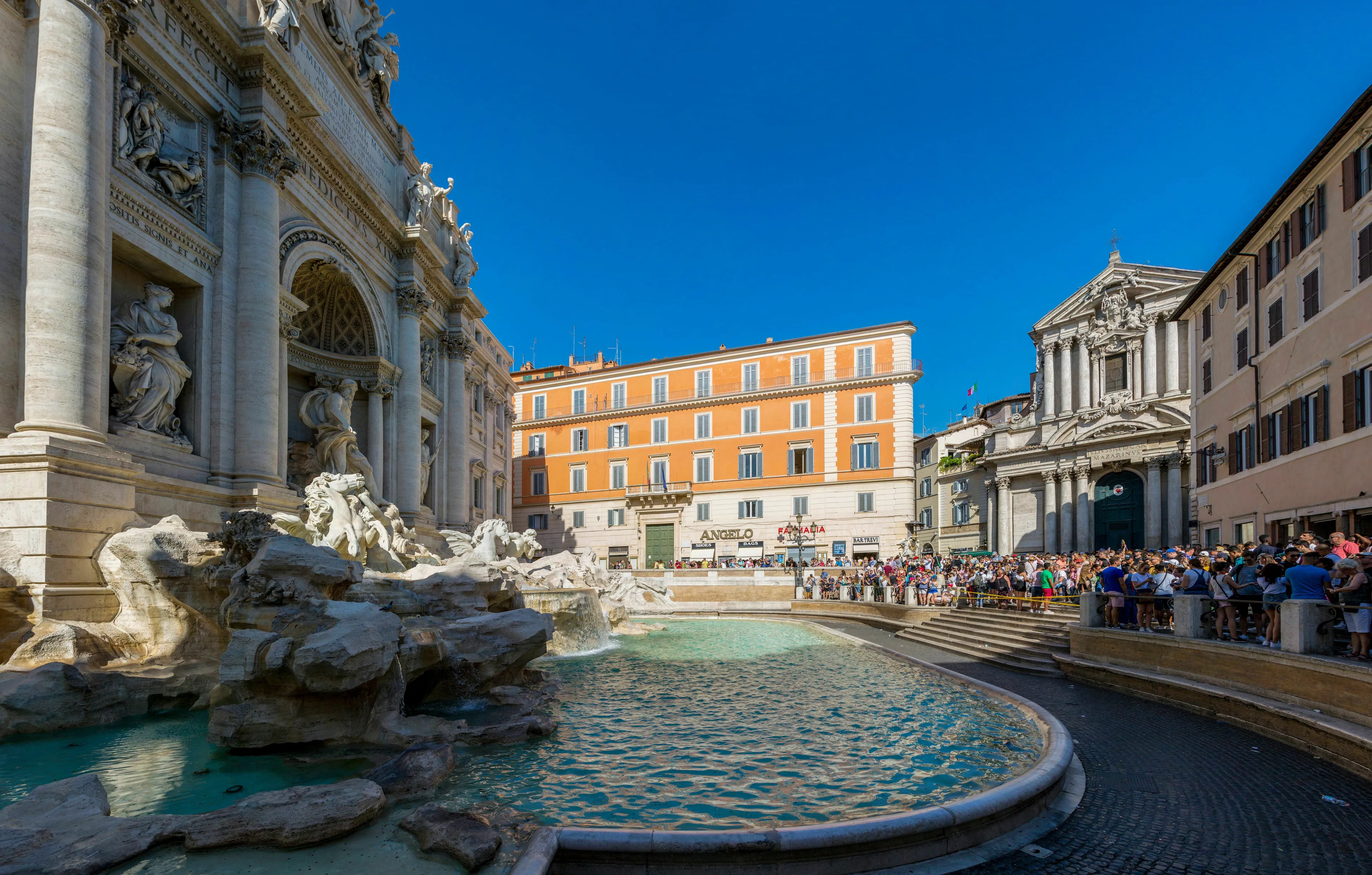 The Trevi Fountain in Rome, a famous landmark for a general knowledge pub quiz question about Rome.