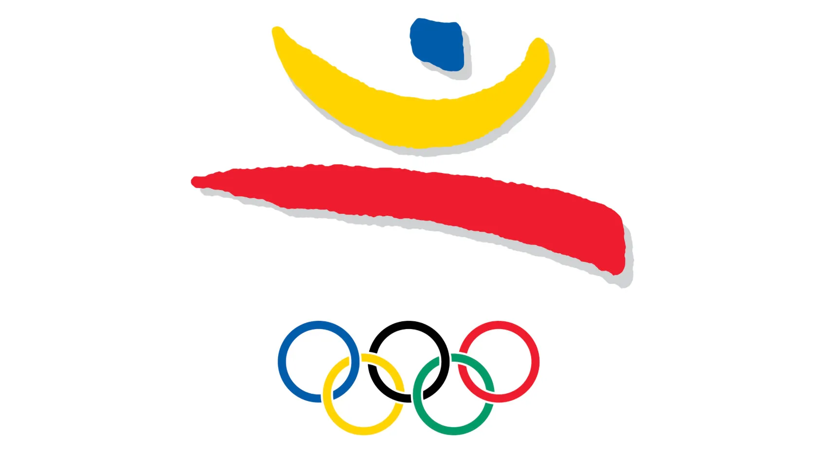 The colorful emblem and Olympic rings for the 1992 Summer Olympic Games, perfect for a general knowledge pub quiz.