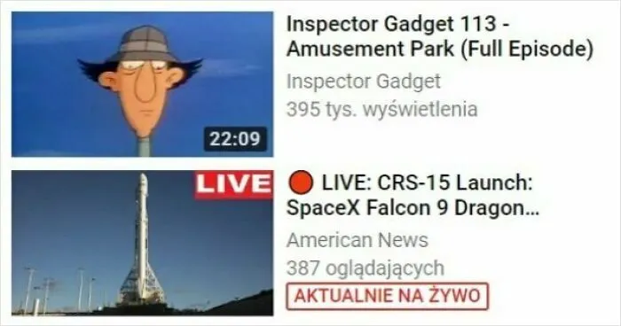 Hilarious ad placement with Inspector Gadget and a SpaceX rocket launch.