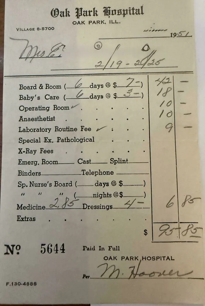 Looking Through Some Old Papers And Found A Hospital Receipt For A Birth In 1951