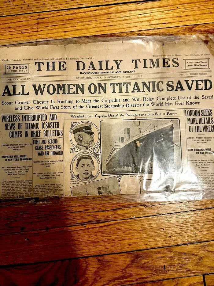 1912 Titanic Disaster Newspaper - “All Women On Titanic Saved”