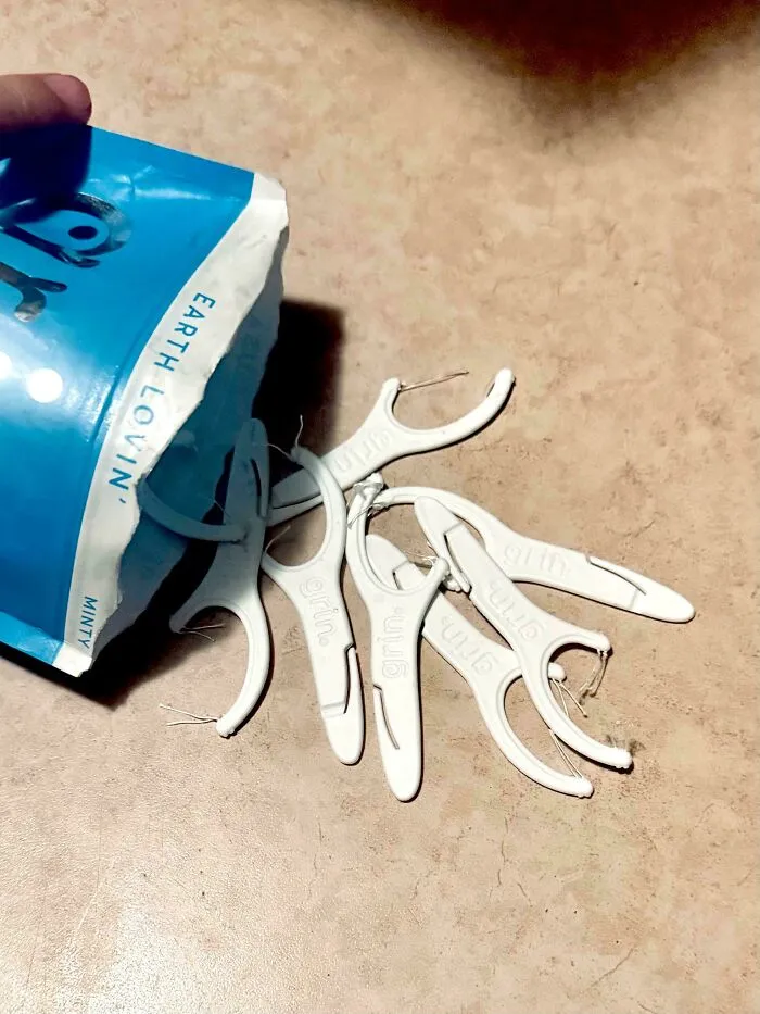 Not Sure How Petty Your Kids Are, But This Morning I Discovered That While My 10yo Was Mad At Me Last Night, He Snipped The Strings To All My Floss Picks