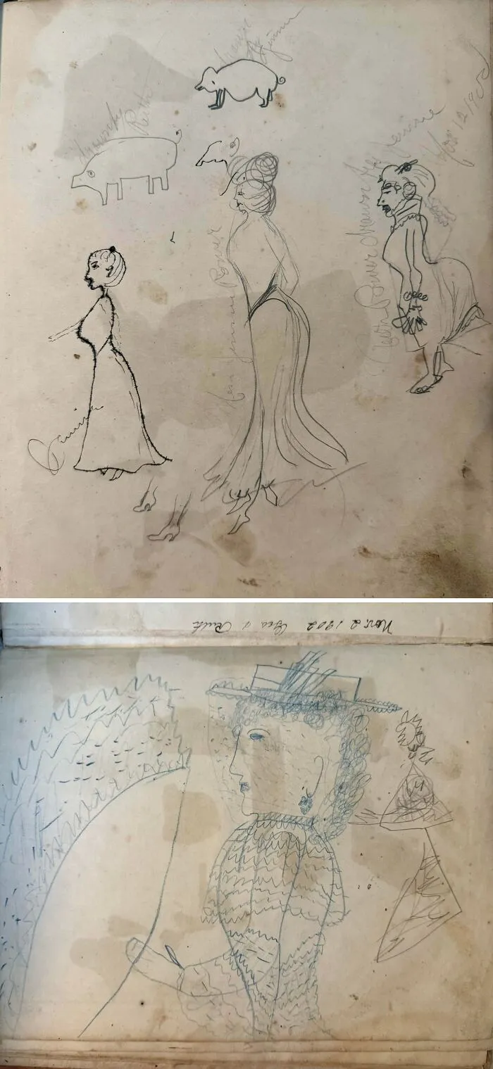 Sketches of pigs and women, showcasing how the past has changed with fascinating pieces of ephemera.