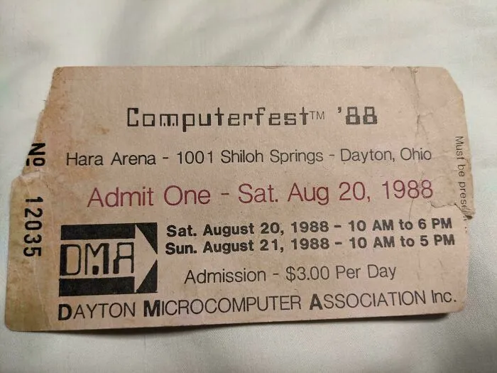 An admission ticket for Computerfest '88, a piece of ephemera showing past events.