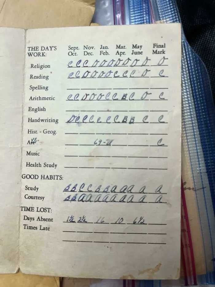 An old school report card showing grades and conduct, a piece of ephemera from the past.