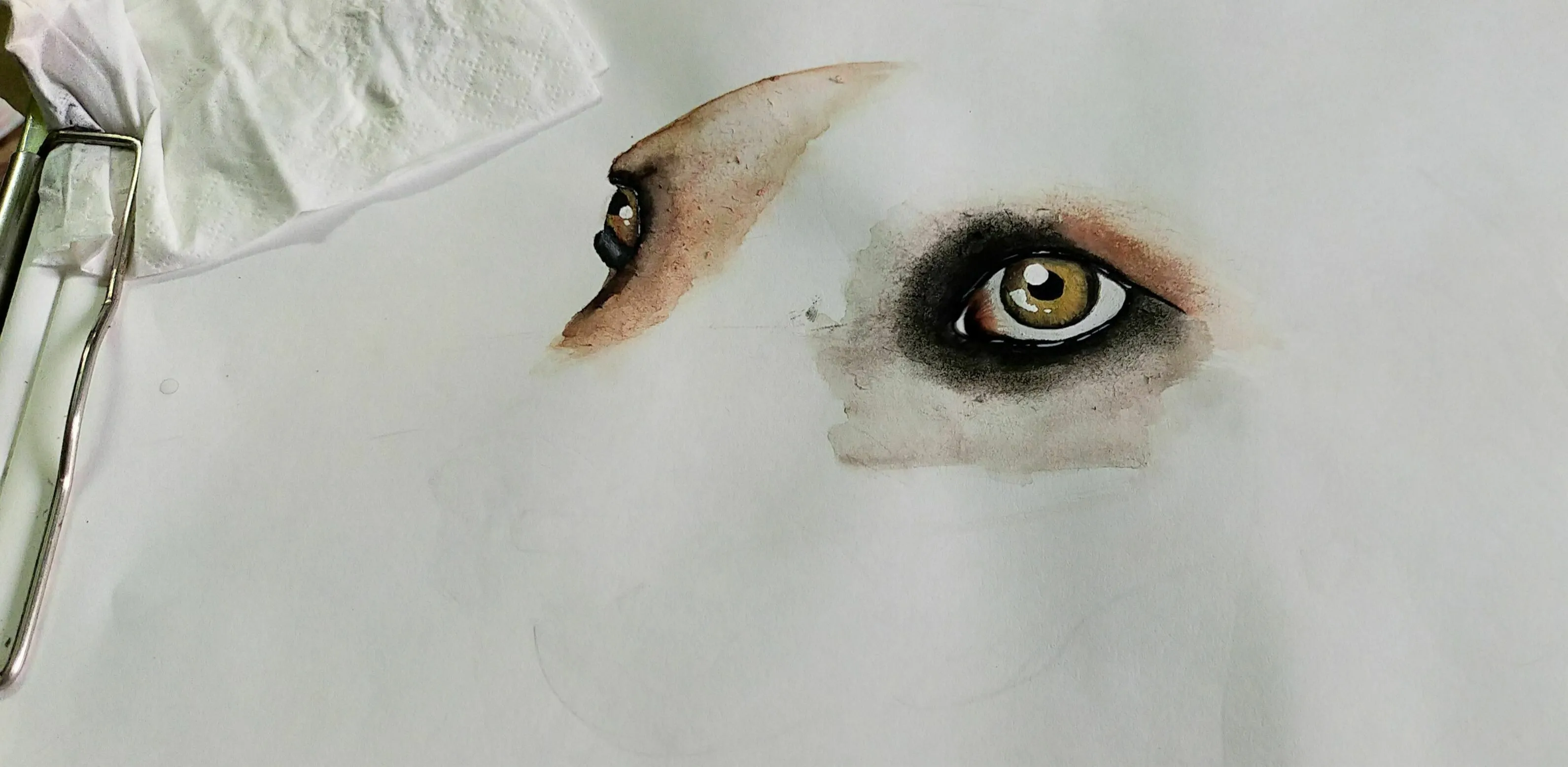 A detailed painting of an eye on white paper, showing how you handle admitting only part of what you said you would.