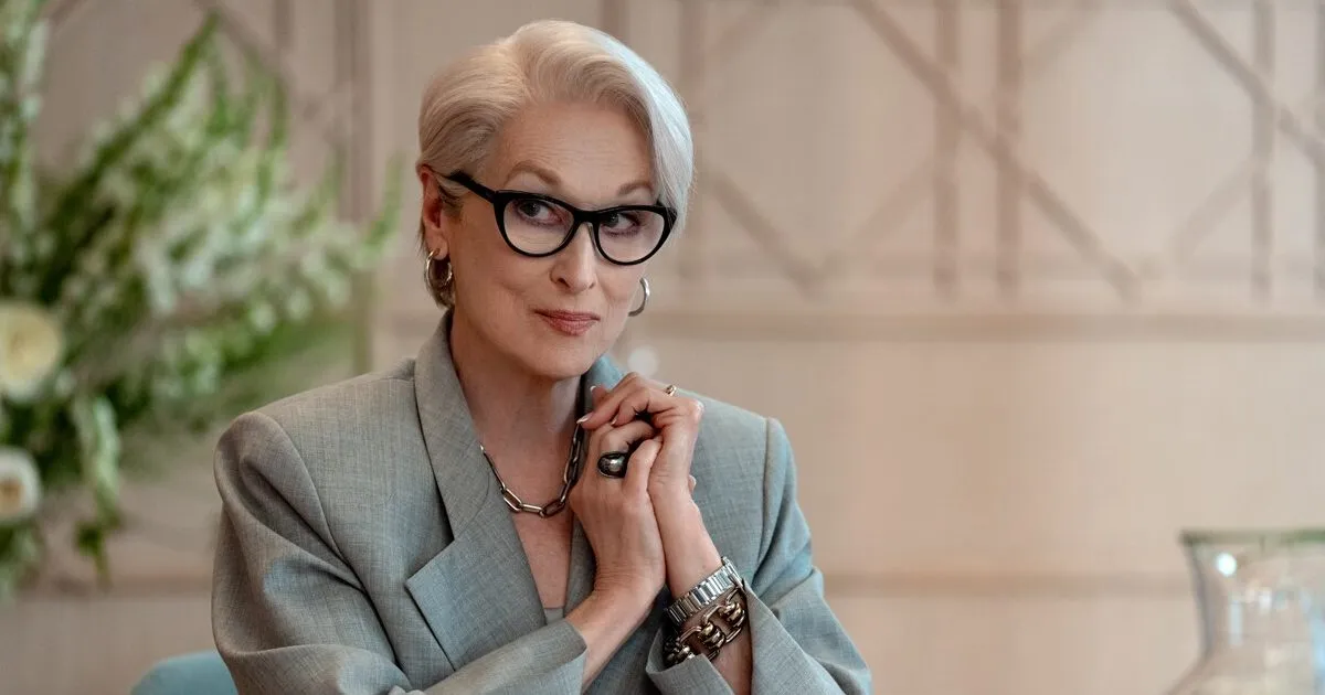 A fictional character, Miranda Priestly, from The Devil Wears Prada, looks composed; her lying style is subtle and authoritative.