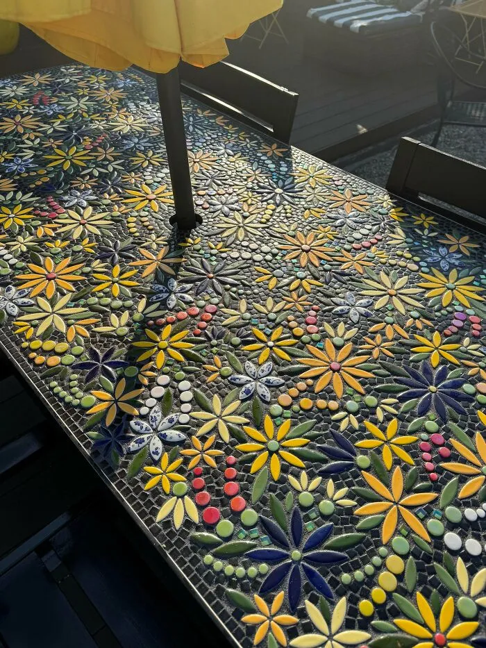 Our Deck Table Cracked, So I Repurposed The Legs And Made A Custom Tile Mosaic Top