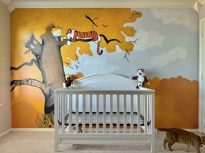 I Painted A Calvin & Hobbes Mural For Our Baby Girl’s Nursery