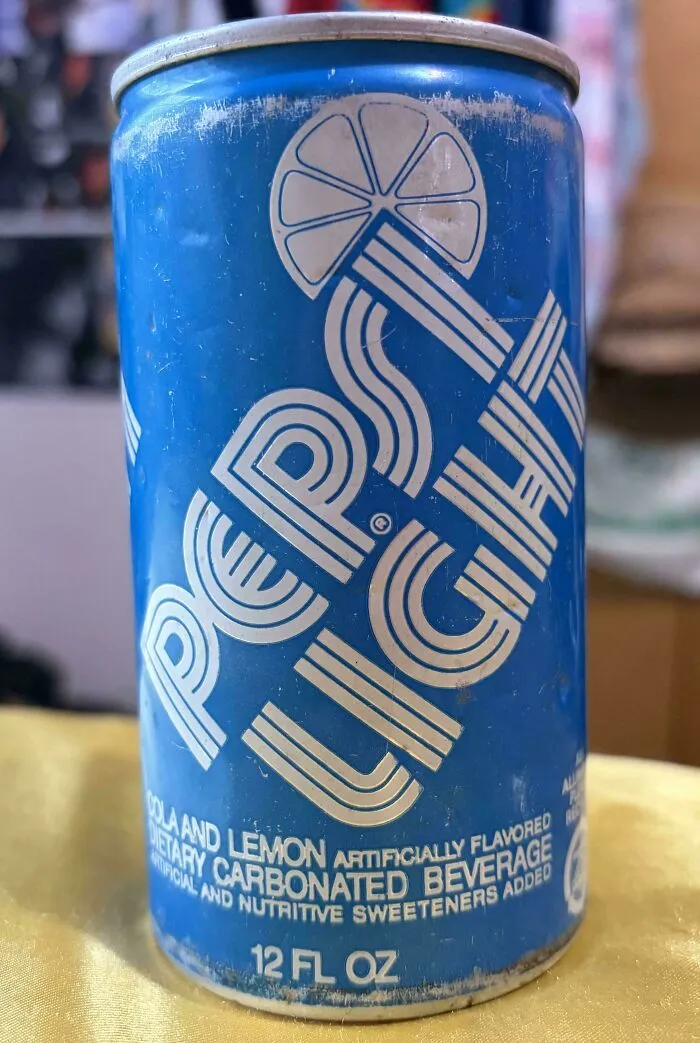 A close-up of an old Pepsi Light can, one of many old products found at home.