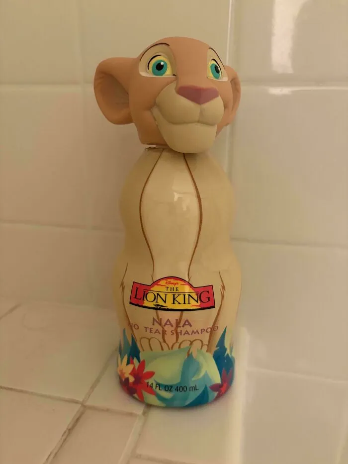 A Nala The Lion King No Tear Shampoo bottle, an old product found at home.
