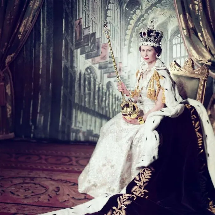 Queen Elizabeth II In Her Robes On The Occasion Of Her Coronation In June 1953