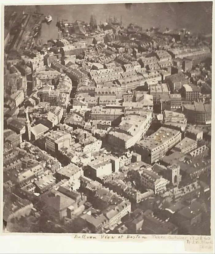 1860 Balloon View of Boston. Beautiful photos from history showing early cityscapes.