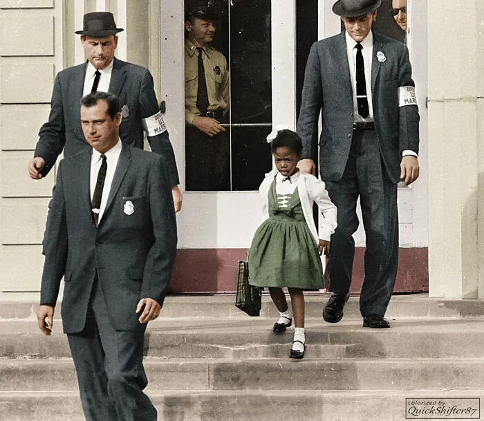 Ruby Bridges, The First African-American To Attend A White Elementary School In The Deep South, 1960. Colorized