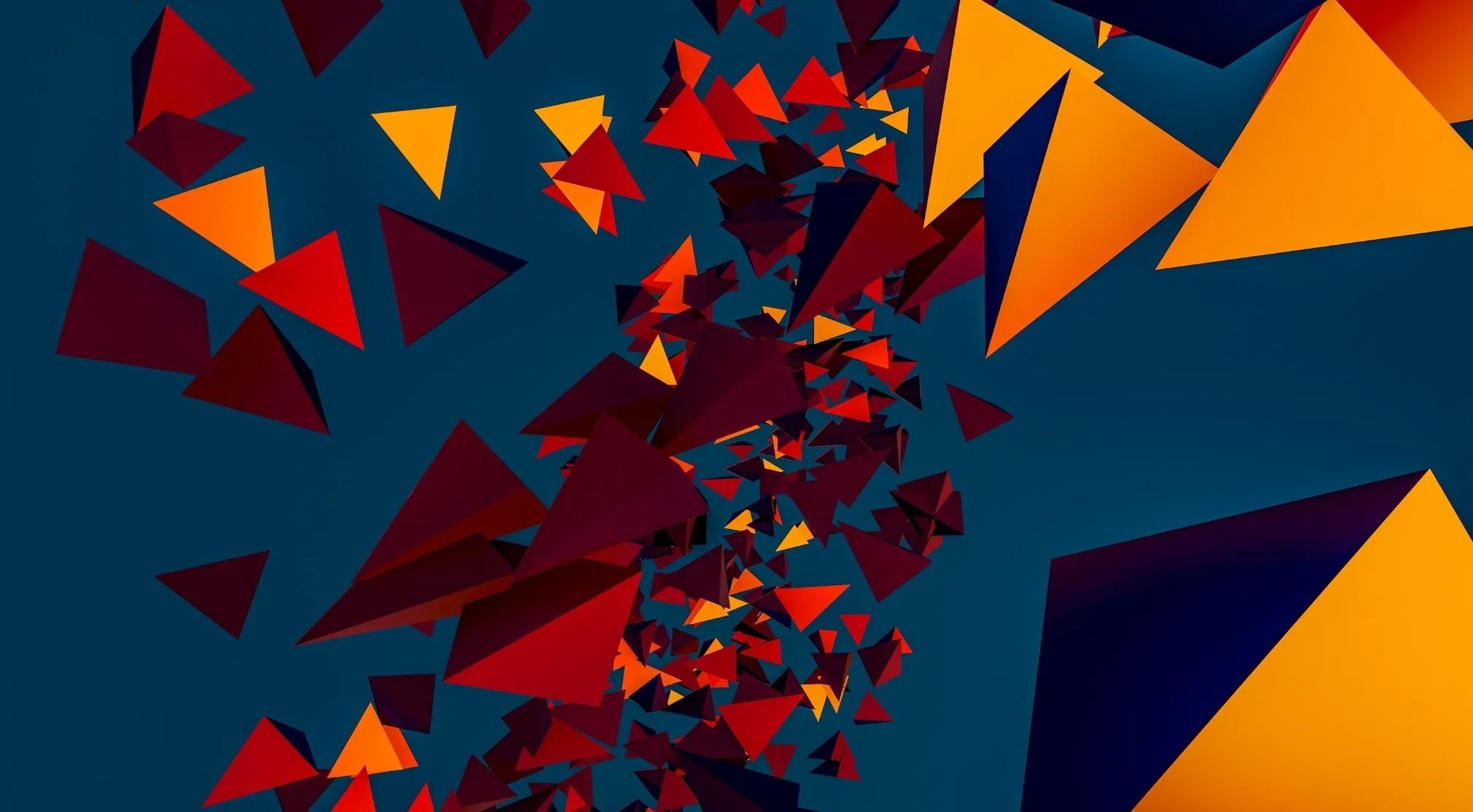 Abstract design with orange and red triangles against a dark blue background, visually representing geometric concepts for elementary school math.