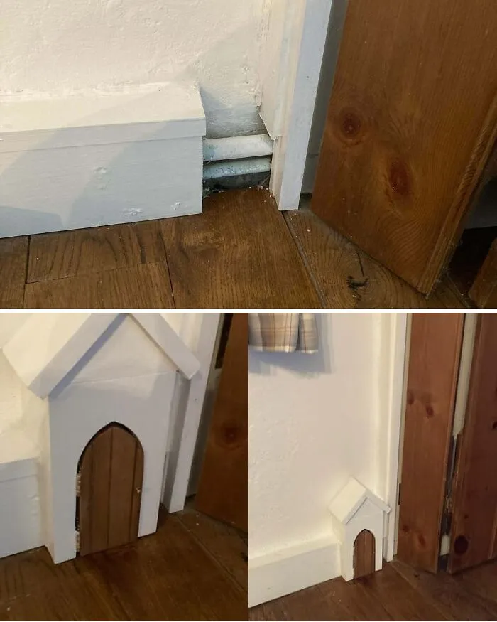 My Dad Went With A Creative Approach To Covering A Gap In His Skirting Board Where A Radiator Was Removed