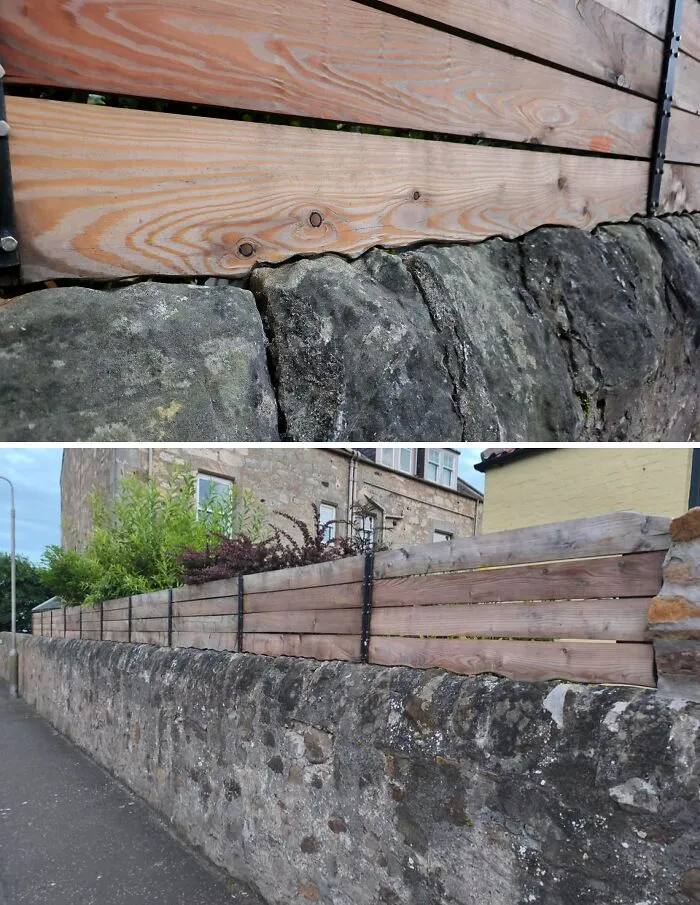 Admiration For Fiddly Cut Fence On Top Of Stone Wall