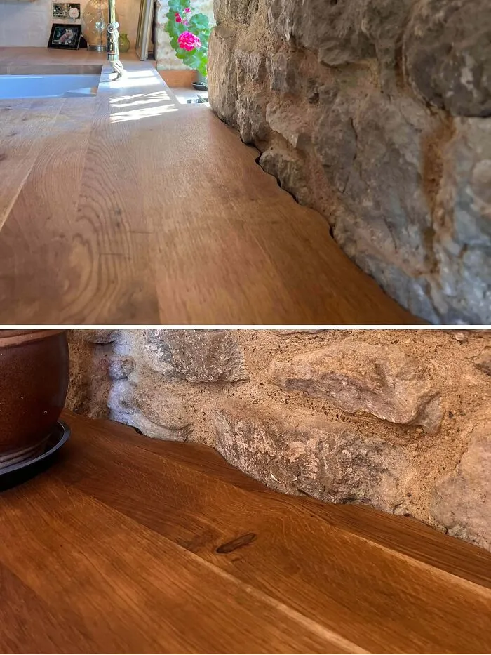 Fitted Our Oak Work Surface Around The Stone Walls