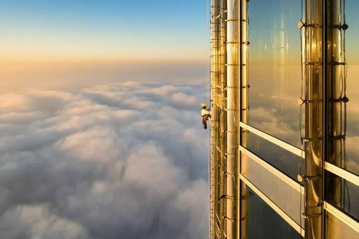 Window Washer On 124th Floor On Dubai Building