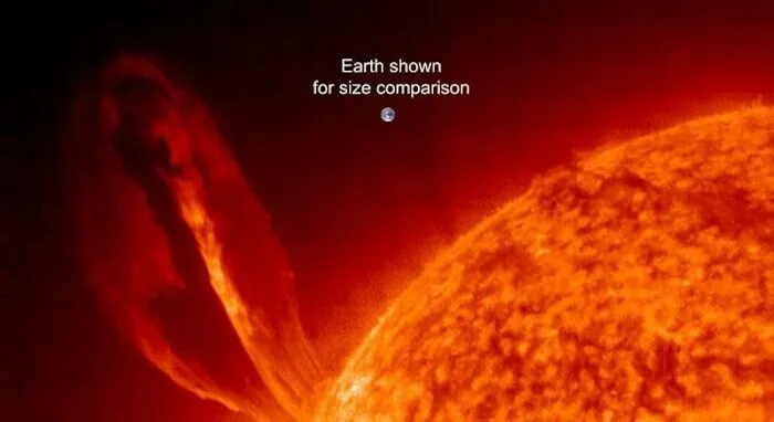 A fascinating find: The Sun with a small Earth shown for size comparison.