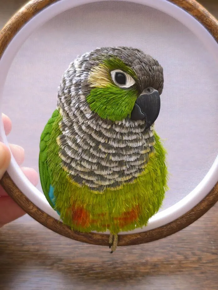 My Sculpture Of A Conure, Which I Made From Several Hundred Eva Foam Feathers