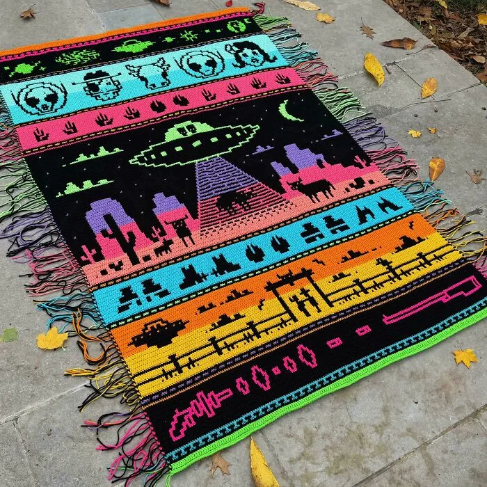 Cowboys N’ Aliens! Overlay Mosaic Crochet Blanket
