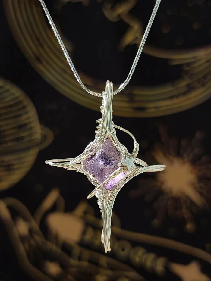 I Created A Wire Wrapped Cross Starlight Pendant With Amethyst As The Centerpiece